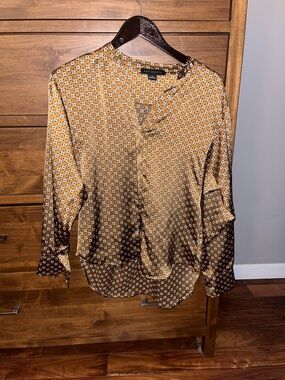 Club Monaco Mustard and White Dot-Print Long Sleeve Blouse